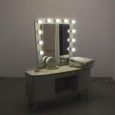 Dressing Table With Illuminated Mirror, Mirrored 7 Drawer Vanity Dressing Table In Silver
