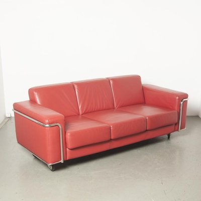Rotes 3 Sitzer Ledersofa Auf Rollen Bei Pamono Kaufen