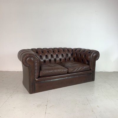 Vintage British Brown Leather Chesterfield Sofa 1960s For Sale At Pamono