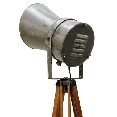 Vintage Industrial Gray Wooden Tripod Spotlight Floor Lamp For Sale At Pamono 