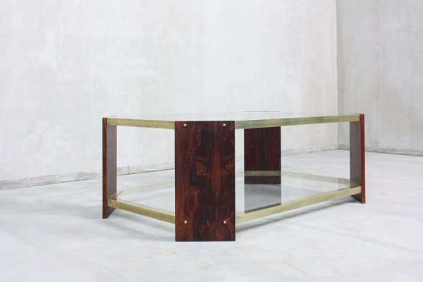 Italian Brass And Rosewood Coffee Table And Side Tables Set 1970s For Sale At Pamono
