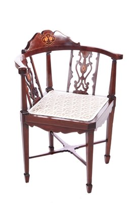 Antique Edwardian Mahogany Inlaid Corner Chair for sale at Pamono