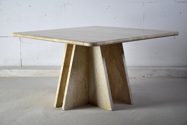 Mid Century Italian Square Travertine Coffee Table for sale at Pamono