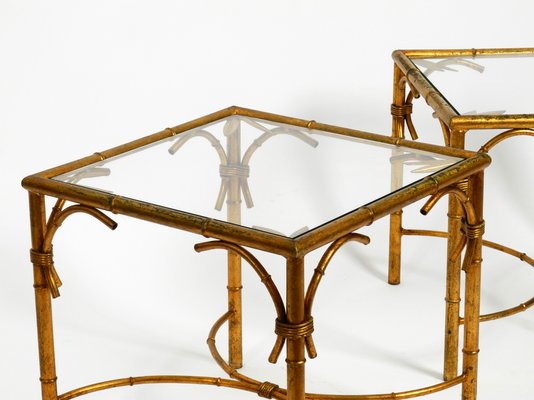 Gold Plated Metal And Glass Side Tables By Hans Kogl For Hans Kogl 1970s Set Of 2 For Sale At Pamono
