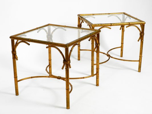 Gold Plated Metal And Glass Side Tables By Hans Kogl For Hans Kogl 1970s Set Of 2 For Sale At Pamono