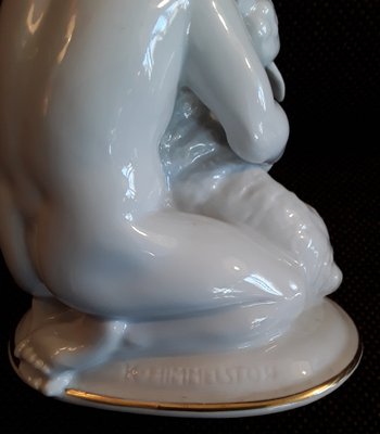 Antiker deutscher handbemalter Porzellan Engel mit Figur von K. Himmelstoß für Rosenthal, 1930er