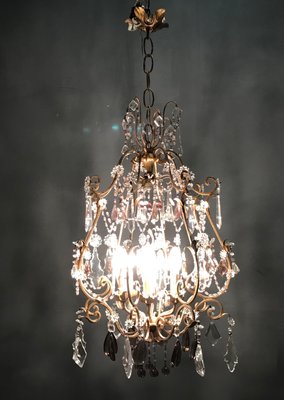 Vintage Crystal Beaded Chandelier with Murano Glass Pendant Drops Vintage Crystal Beaded Chandelier with Murano Glass Pendant Drops