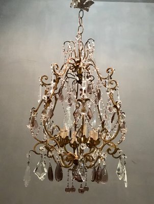Vintage Crystal Beaded Chandelier with Murano Glass Pendant Drops Vintage Crystal Beaded Chandelier with Murano Glass Pendant Drops