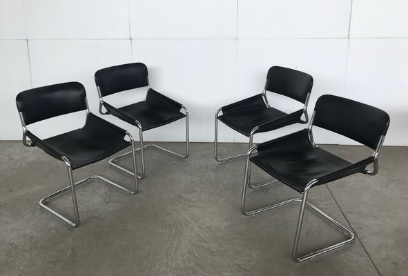 Leather And Chrome Plated Metal Dining, Black Leather Chrome Dining Chairs