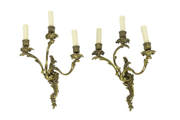 Applique 2 feux bronze et céramique décor floral, 1950-60 Artdéco Doré