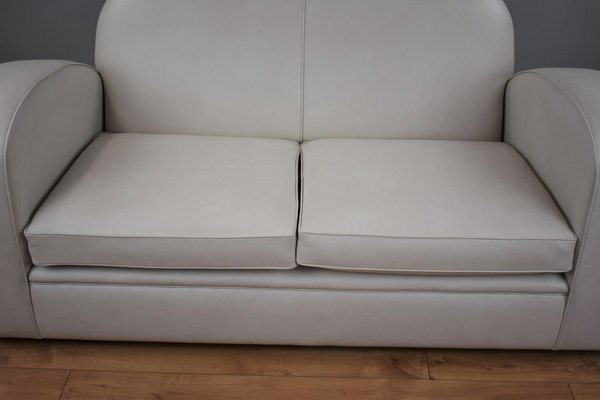 Art Deco Style 2 Seater Leather Sofa, Art Deco Leather Sofa Bed
