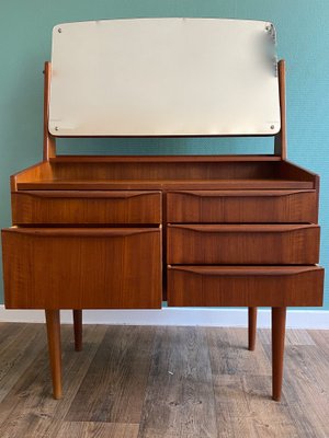 Scandinavian Teak Dressing Table with Swivel Mirror, 1960s Scandinavian Teak Dressing Table with Swivel Mirror, 1960s