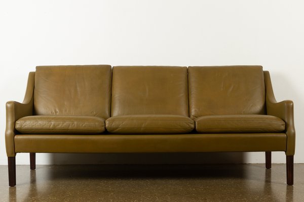Vintage Danish Olive Green Leather Sofa, Express Delivery Leather Sofas