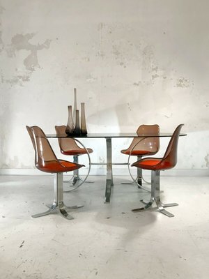 Vintage Metal Glass and Acrylic Glass Dining Table Chairs Set Set of 5