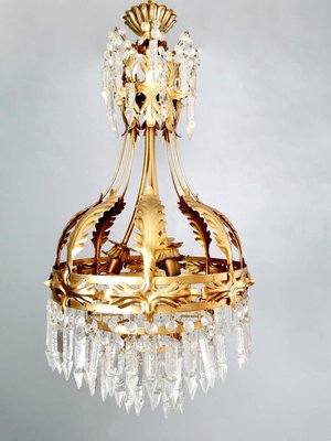 MId Century Gold Gilded Chandelier 1950s