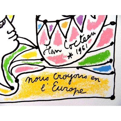 Jean Cocteau - Europe's Colors - Original Lithograph 1961 for sale