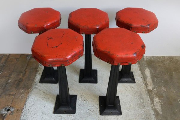Vintage Art Deco Cast Iron Bar Stools 1920s Set of 5