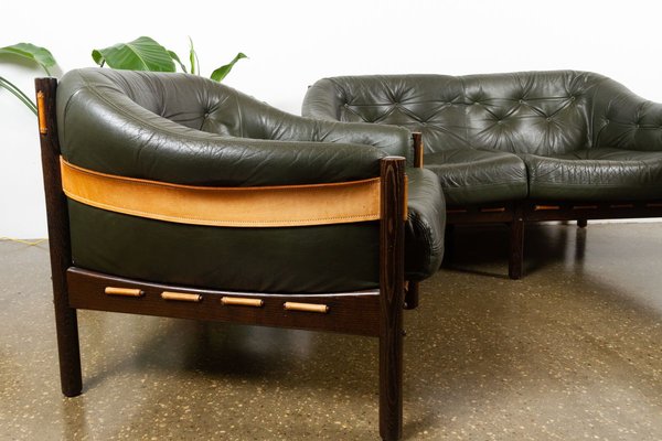 Vintage Green Leather Living Room Set 1970s Set Of 3 For Sale At Pamono