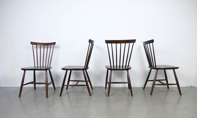 Swedish Dark Brown Wooden Dining Chairs By Erik Fryklund For Hagafors 1950s Set Of 4 Bei Pamono Kaufen