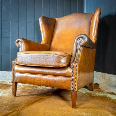 Vintage Brown Leather Wing Chair For, Antique Leather Wingback Chair