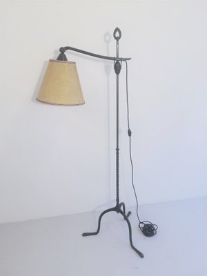 Wrought Iron Floor Lamp By Jean Touret, Antique Wrought Iron Bridge Arm Floor Lamp