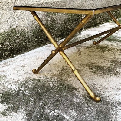 Italian Gilt Brass Faux Bamboo Coffee Table with Black Opaline