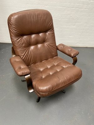 Danish Brown Leather Swivel Chair, Leather Swivel Club Chair Brown