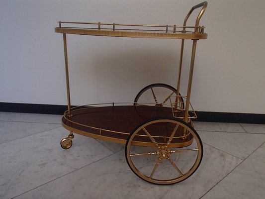 Brass And Kelko Wood Tea Trolley 1950s, Antique Wooden Tea Cart With Wheels