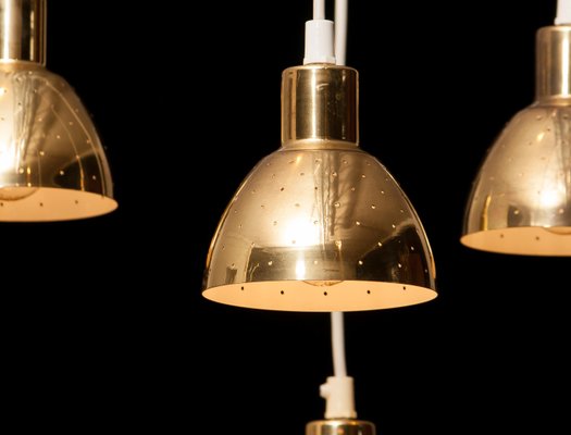 Brass Pendant Lamps by Hans Agne Jakobsson for Markaryd, Sweden, 1960s, Set of 4 Brass Pendant Lamps by Hans Agne Jakobsson for Markaryd, Sweden, 1960s, Set of 4