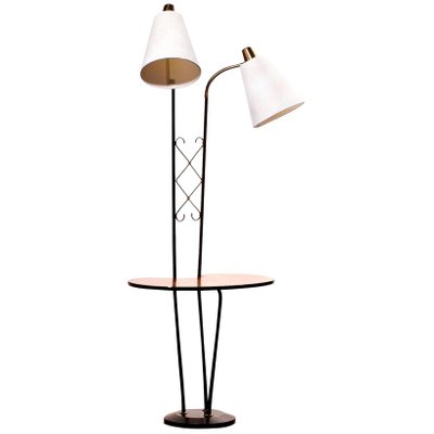 black floor lamp with table