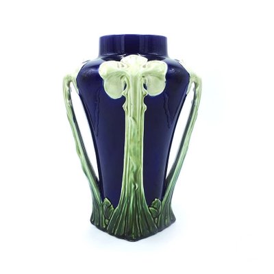 Antique Italian Blue And Green Floral Ceramic Vase 1900s For Sale At Pamono