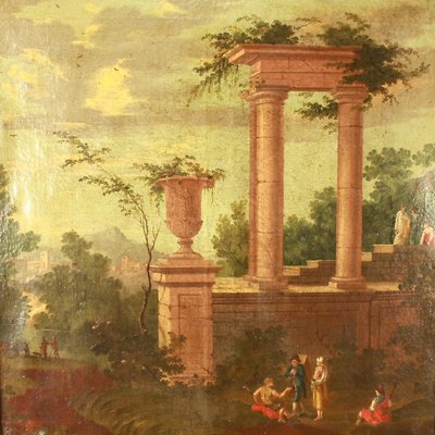Neoclassical Trumeau Mirror with Capriccio Painting for sale at Pamono
