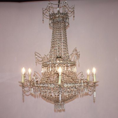 Large Spanish Empire Style Crystal Cut 7 Light Chandeliers Set of 2