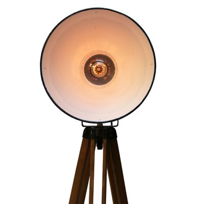 Wooden Tripod Floor Lamp Spot Light Vintage Industrial Metal Lighting 