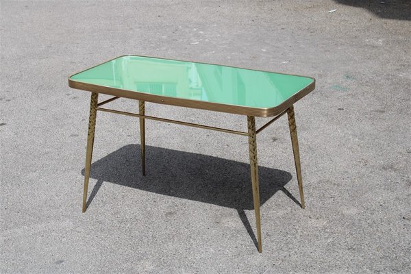 Golden Brass and Green Glass Top Coffee Table 1950s for sale at