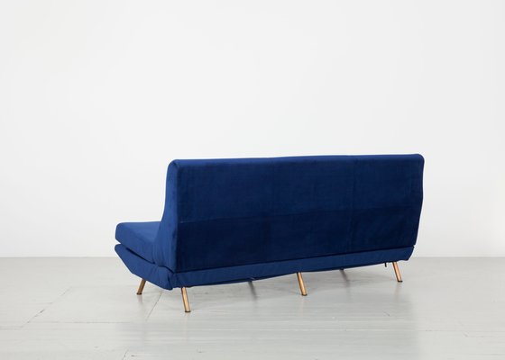 Deep Blue Velvet 3-Seater Sofa by Marco Zanuso for Arflex, 1950s