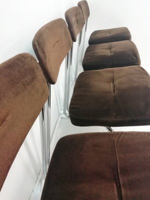 Brown Cantilever Dining Chairs 1970s, Bronze Velvet Dining Chairs