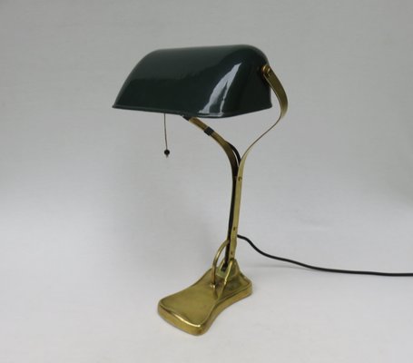 Antique Art Nouveau Enameled Brass, Bankers Lamp Shade