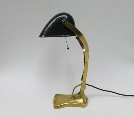 Antique Art Nouveau Enameled Brass, Antique Green Bankers Desk Lamp