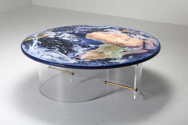 Plexiglass Coffee Table With Globe Top, Plexiglass Round Table Top