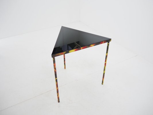 Industrial Smoked Glass And Steel Triangle Corner Side Table 1990s For At Pamono - Glass Corner Table Triangle Industrial Smoked Glass And Steel Triangle Corner Side Table 1990s For At Pamono - Glass Corner Table Triangle