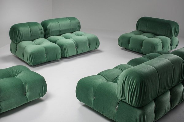 Green Velvet Modular Camaleonda Sofa by Mario Bellini for B B Italia C B Italia 1970s Set of 4