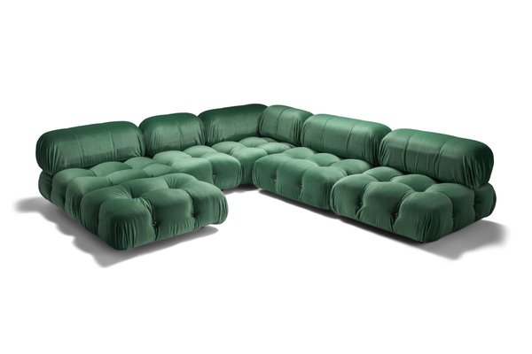 Green Velvet Modular Camaleonda Sofa by Mario Bellini for B B Italia C B Italia 1970s Set of 4