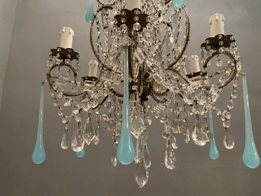 Vintage Macaroni Crystal Chandelier With Light Blue Opaline Glass Pendants 1940s For At Pamono - Light Blue Glass Crystal Chandelier Vintage Macaroni Crystal Chandelier With Light Blue Opaline Glass Pendants 1940s For At Pamono - Light Blue Glass Crystal Chandelier