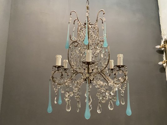 Vintage Macaroni Crystal Chandelier With Light Blue Opaline Glass Pendants 1940s For At Pamono - Light Blue Glass Crystal Chandelier Vintage Macaroni Crystal Chandelier With Light Blue Opaline Glass Pendants 1940s For At Pamono - Light Blue Glass Crystal Chandelier