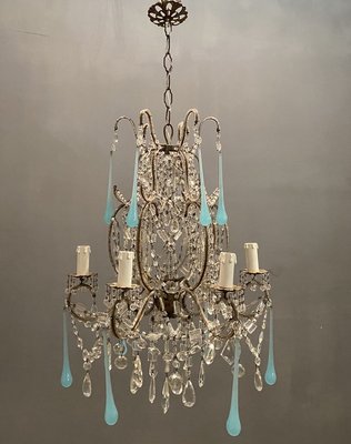 Vintage Macaroni Crystal Chandelier With Light Blue Opaline Glass Pendants 1940s For At Pamono - Light Blue Glass Crystal Chandelier Vintage Macaroni Crystal Chandelier With Light Blue Opaline Glass Pendants 1940s For At Pamono - Light Blue Glass Crystal Chandelier