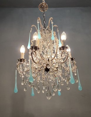 Vintage Macaroni Crystal Chandelier With Light Blue Opaline Glass Pendants 1940s For At Pamono - Light Blue Glass Crystal Chandelier Vintage Macaroni Crystal Chandelier With Light Blue Opaline Glass Pendants 1940s For At Pamono - Light Blue Glass Crystal Chandelier