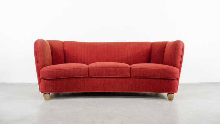 Mid Century Danish Modern Curved Sofa, 50s Living Room Sets Modern