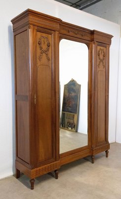 French Louis XVI Mahogany Mirror Door Wardrobe 1900s