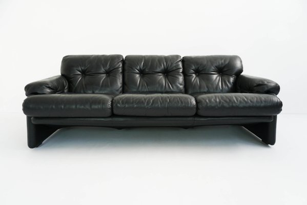 Vintage Black Leather 3 Seater Coronado Sofa By Tobia Afra Scarpa For B B Italia C B Italia 1970s For Sale At Pamono